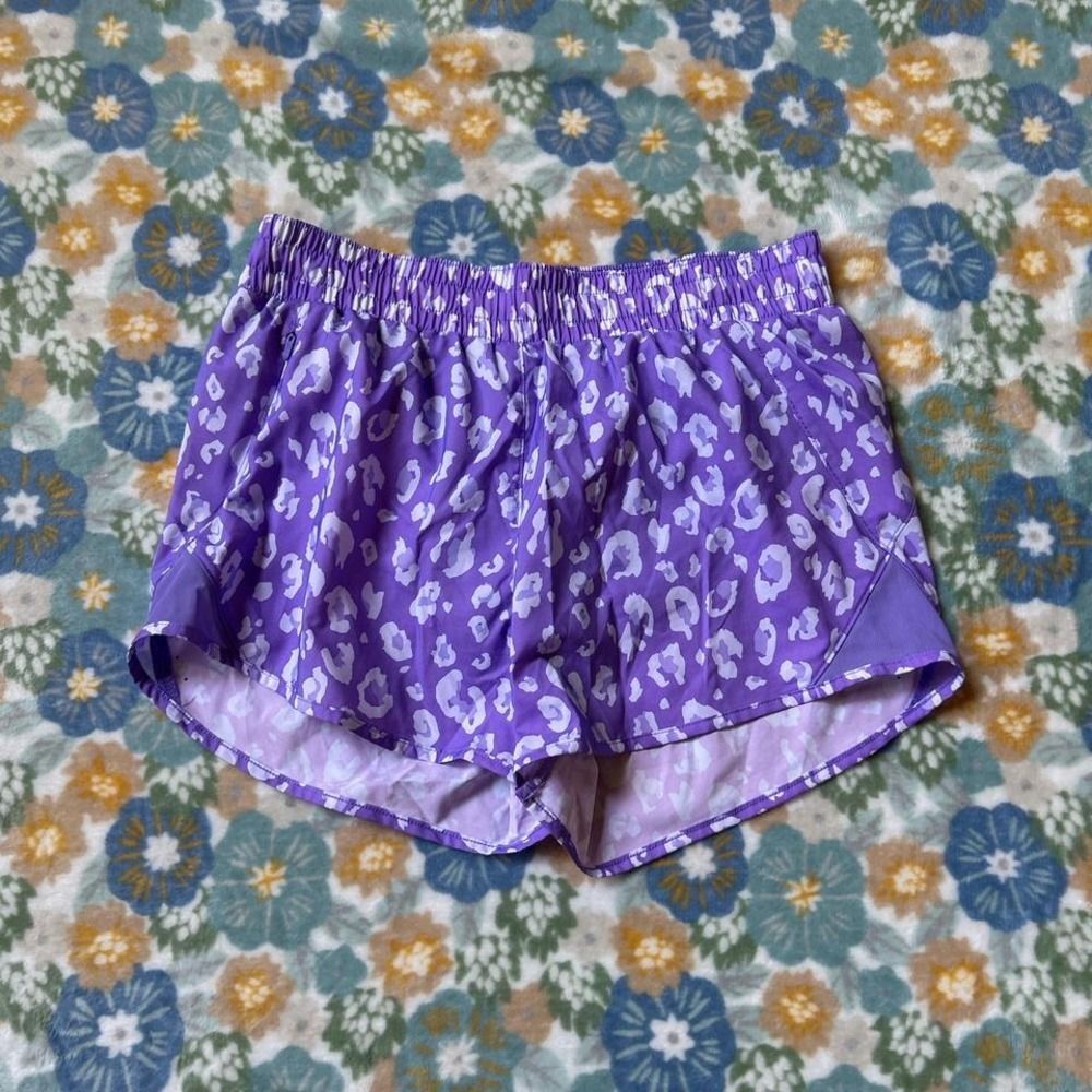 All in Motion purple and white leopard print running shorts women's small